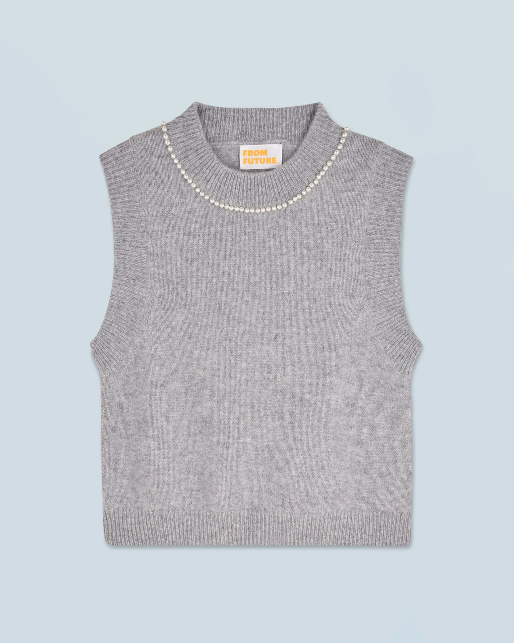 Sleeveless Sweater with Beads at the Neckline