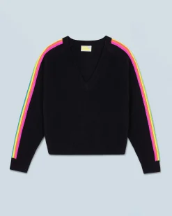 V-Neck Sweater with Multicolor Stripes