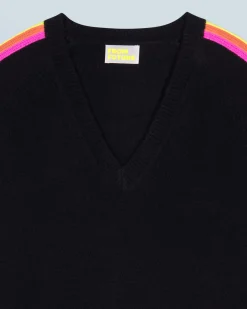 V-Neck Sweater with Multicolor Stripes