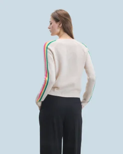 V-Neck Sweater with Multicolor Stripes