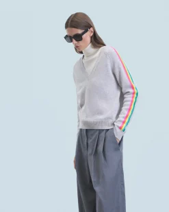 V-Neck Sweater with Multico Sleeves