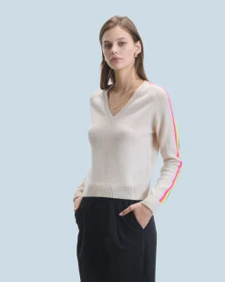 V-Neck Sweater with Multicolor Stripes
