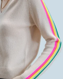 V-Neck Sweater with Multicolor Stripes