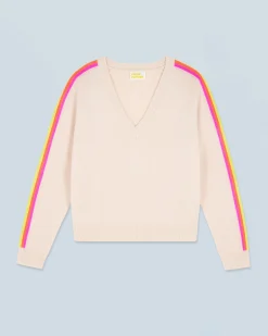 V-Neck Sweater with Multicolor Stripes